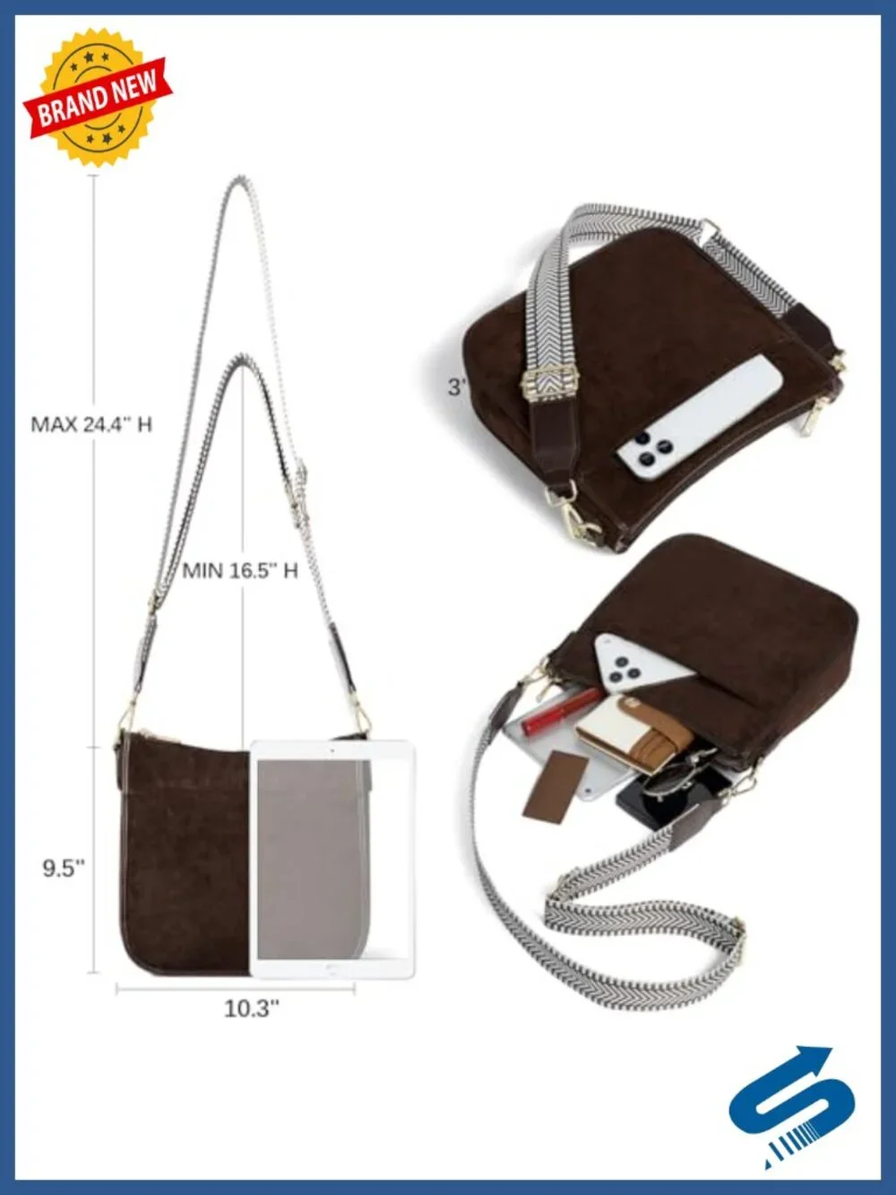 Vegan Leather Hobo Crossbody Bag with Wide Strap